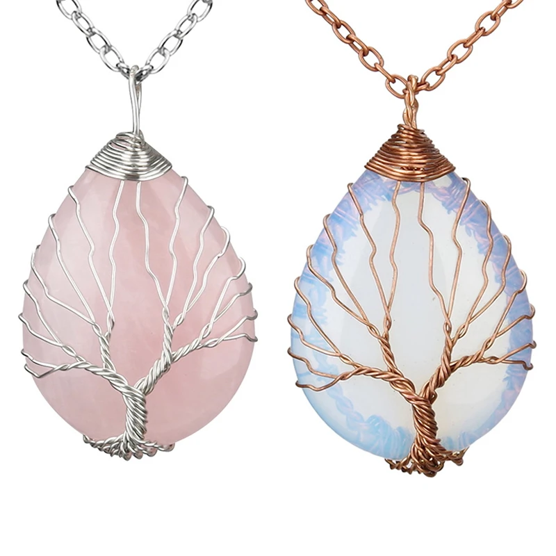 Natural Stone Pink Quartz Opal Necklace & Pendant Silver-color Tree of Life Wire Wrapped Water Drop Shape for Women Men Jewelry
Natural Stone Pink Quartz Opal Necklace & Pendant Silver-color Tree of Life Wire Wrapped Water Drop Shape for Women Men Jewelry