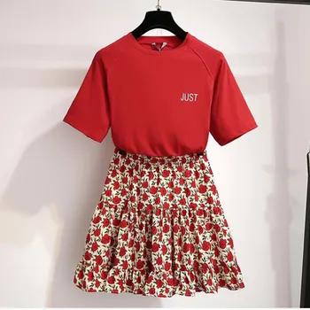 Summer New Two piece Sets Women Kawaii Loose Embroidery Cotton Tshirt and Elastic waist Pleated Floral Print Mini Skirt Set
Summer New Two piece Sets Women Kawaii Loose Embroidery Cotton Tshirt and Elastic waist Pleated Floral Print Mini Skirt Set