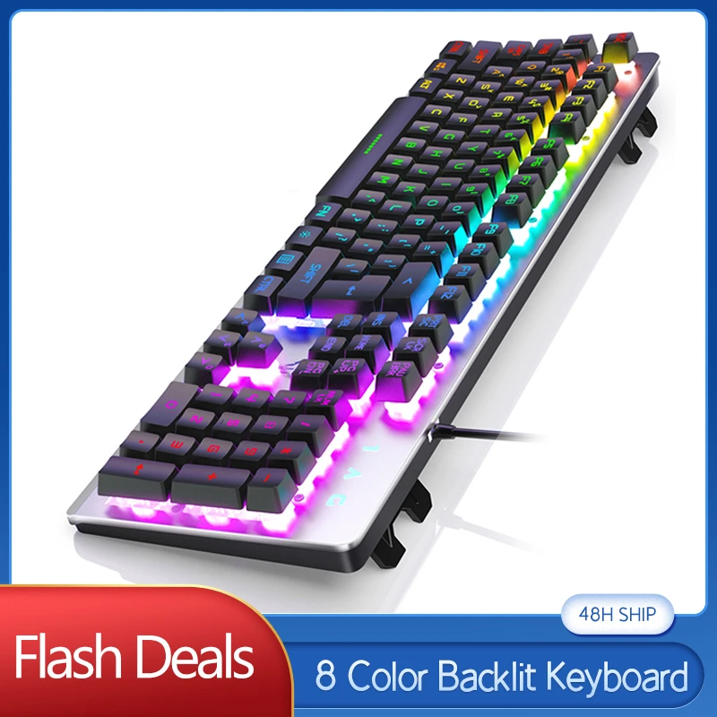 8 Color Backlit Gaming Keyboard PC Computer USB Accessories 104 keys Metal Panel Mechanical Feeling Wired Keyboard for HP/Dell
8 Color Backlit Gaming Keyboard PC Computer USB Accessories 104 keys Metal Panel Mechanical Feeling Wired Keyboard for HP/Dell