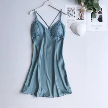 

Satin Home Clothes Nightie Lace Intimate Lingerie Lady Backless Spaghetti Strap Nightdress Homewear Silky Nightgown Sleep Dress