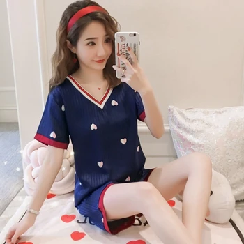 Pajamas for Women 2020 Summer Cute Print Short Sleeve Silk V-neck Sleepwear Set New Lonxu Silk Pajamas Sets Young Girl
Pajamas for Women 2020 Summer Cute Print Short Sleeve Silk V-neck Sleepwear Set New Lonxu Silk Pajamas Sets Young Girl