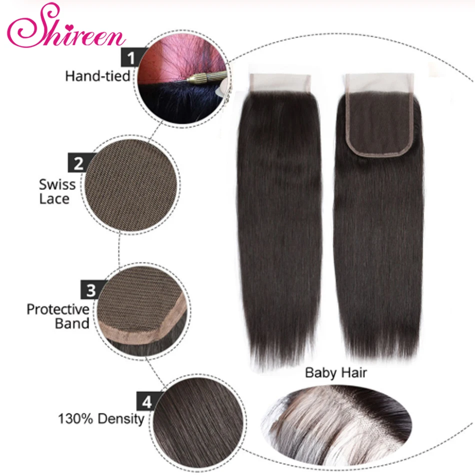 Бразильские человеческие волосы Shireen 3 пучка с застежкой прямые 100% Реми пучки