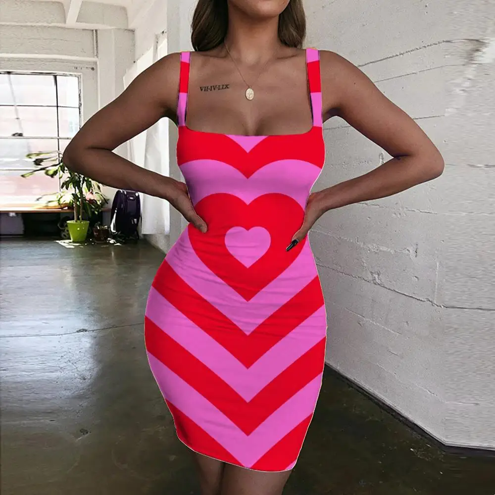 

KYKU Love Dresses Women Dizziness Vestido Sexy Romantic Bodycon Dress Couples Halter Sleeveless Womens Clothing Plus Size New