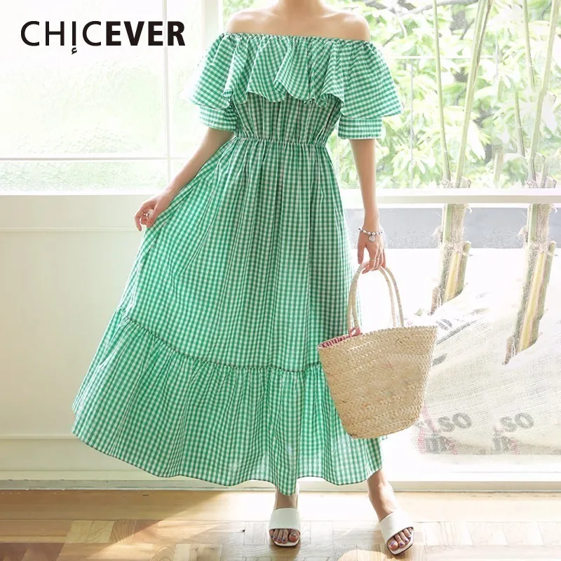 CHICEVER элегантное клетчатое платье для женщин с открытыми плечами