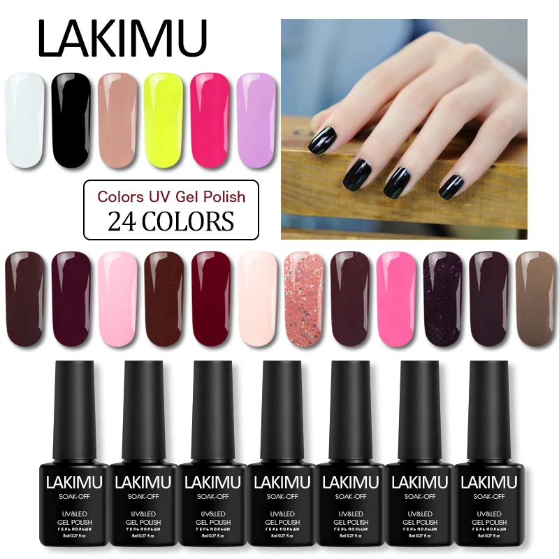 LAKIMU Цветной Гель-лак для ногтей обычный 24 счастливых цвета УФ-светодиод