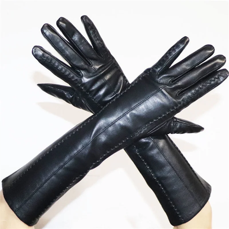 

30cm 40cm Touch Screen Sheepskin Long Gloves Women Genuine Leather Handschuhe Guantes Mujer Eldiven Glove Pole Dance Clubwear