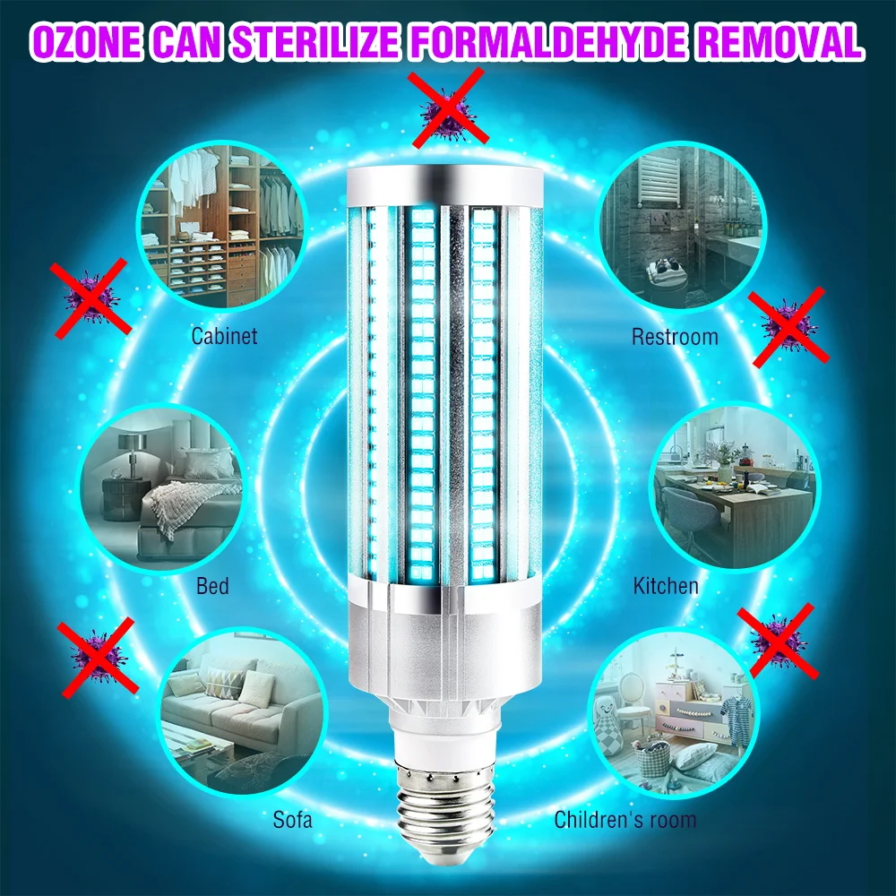 UV Ozone Disinfection LED Lamp E27 Germicidal Lamp LED Corn Bulb Germ Killer 220V Bactericidal Sterilization Light Amuchina 60W
UV Ozone Disinfection LED Lamp E27 Germicidal Lamp LED Corn Bulb Germ Killer 220V Bactericidal Sterilization Light Amuchina 60W
