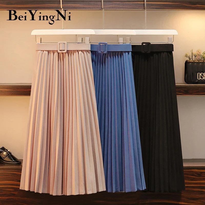 Beiyingni Women Pleated Midi Skirt High Waist Belt Korean Plus Size Spring Summer 2020 Casual Elegant Skirts Ladies Fashion Saia
Beiyingni Women Pleated Midi Skirt High Waist Belt Korean Plus Size Spring Summer 2020 Casual Elegant Skirts Ladies Fashion Saia