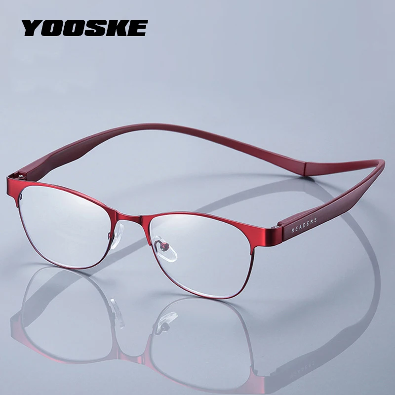 

YOOSKE Anti Blue Light Reading Glasses Men Women Long legs Hanging Neck Metal Presbyopia Eyeglasses Anti-fatigue Reader +1.5