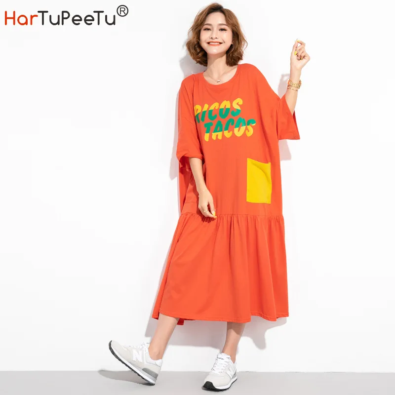 Casual Loose Dress Women Plus Size Summer 2020 Long T Shirt Dresses Midi Colours Block Pocket Letter Print Patchwork Pleated Hem
Casual Loose Dress Women Plus Size Summer 2020 Long T Shirt Dresses Midi Colours Block Pocket Letter Print Patchwork Pleated Hem