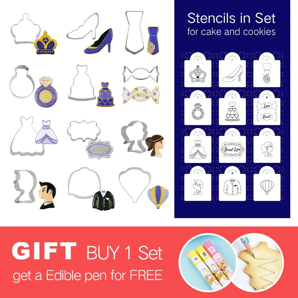 12pcs + 12pcs, Wedding Cookie Cutter Set - Fondant Cake Tools Biscuit Pastry Bread Mold for Anniversary Party - Stainless Steel
12pcs + 12pcs, Wedding Cookie Cutter Set - Fondant Cake Tools Biscuit Pastry Bread Mold for Anniversary Party - Stainless Steel