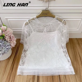 LINGHAN Vacation Mesh Embroidery T-shirt Fashion Beading O-Neck Short sleeve T-shirt Tops Designer Spring Summer New
LINGHAN Vacation Mesh Embroidery T-shirt Fashion Beading O-Neck Short sleeve T-shirt Tops Designer Spring Summer New