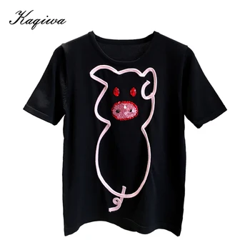 Summer new 2020 cute pig patch embroidery T-shirt women's short sleeve round neck Pullover ice silk bottoming top B-127
Summer new 2020 cute pig patch embroidery T-shirt women's short sleeve round neck Pullover ice silk bottoming top B-127
