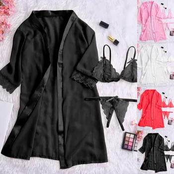Three Pieces Sexy Ladies Pajamas Sets Elegant Silk Solid V-Neck Summer Pajamas Underwear Sets pijama feminino curto #30 
Three Pieces Sexy Ladies Pajamas Sets Elegant Silk Solid V-Neck Summer Pajamas Underwear Sets pijama feminino curto #30