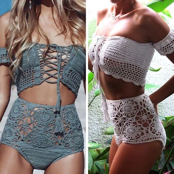 Women Crochet High Waist Bikini Set Women Off Shoulder Bandeau Swimwear Female Two Pieces Swimsuit Bathing Biquini Beach Suit
Women Crochet High Waist Bikini Set Women Off Shoulder Bandeau Swimwear Female Two Pieces Swimsuit Bathing Biquini Beach Suit