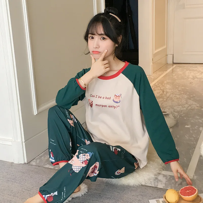 Pajamas Women's Spring And Autumn Long Sleeve Korean-style Extra-large Loose-Fit Two-Piece Set Women's Cute Students Homewear Se 
Pajamas Women's Spring And Autumn Long Sleeve Korean-style Extra-large Loose-Fit Two-Piece Set Women's Cute Students Homewear Se