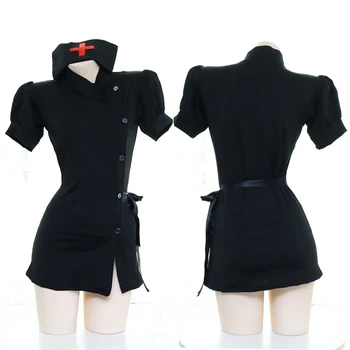 Women Little Nurse Slim Underwear Sets Sleepwear Dark Black Nurse Split Uniform Sexy Vintag Bandage Pajamas Homewear Cosplay
Women Little Nurse Slim Underwear Sets Sleepwear Dark Black Nurse Split Uniform Sexy Vintag Bandage Pajamas Homewear Cosplay