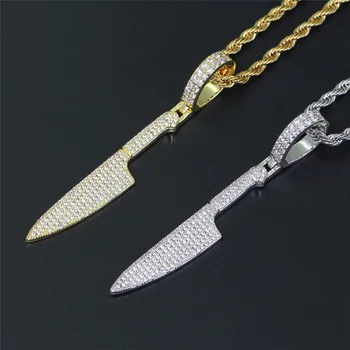Iced Out Full Cubic Zircon Knife Pendant Necklace Fashion Hip Hop Rock Charm Party Jewelry For Women Men 
Iced Out Full Cubic Zircon Knife Pendant Necklace Fashion Hip Hop Rock Charm Party Jewelry For Women Men