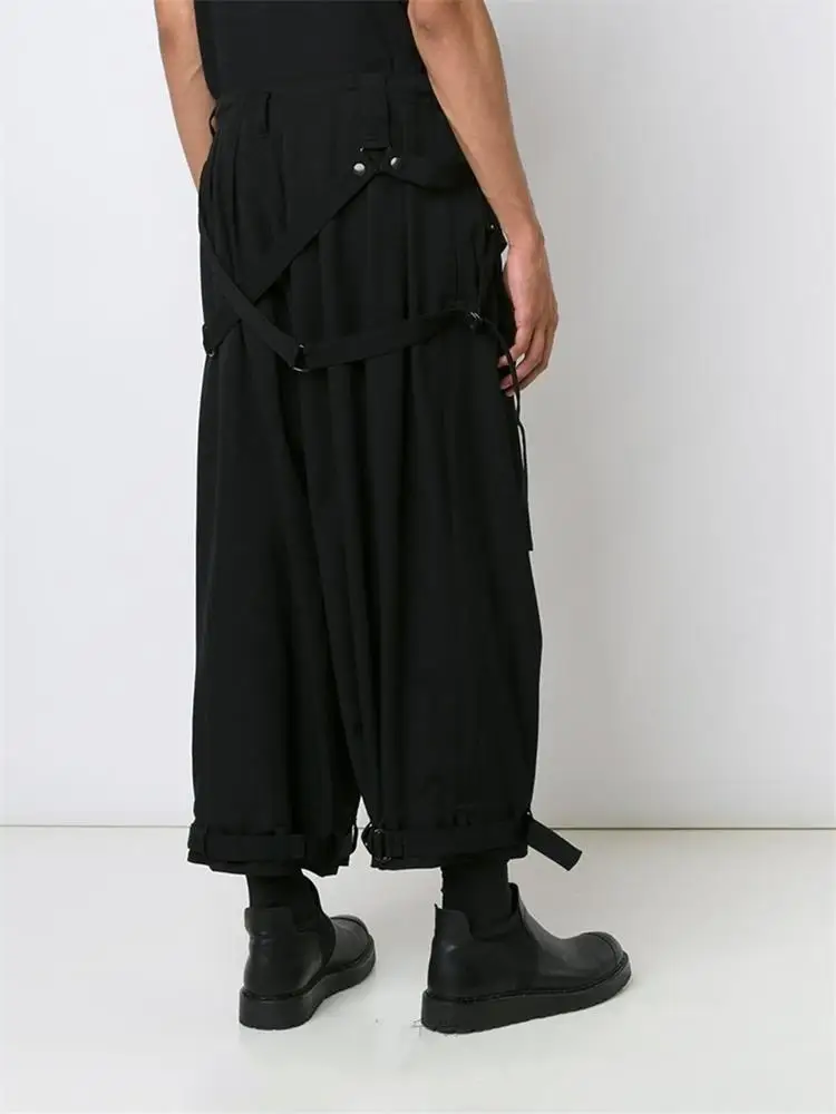 

Men's new large size loose casual wide-leg trousers culottes with nine cropped trousers ribbon trousers wide-leg trousers