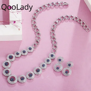QooLady Elegant Round Link Blue Micro Pave Cubic Zirconia Choker Necklace Earrings Set for Women Wedding Decoration Jewelry S074
QooLady Elegant Round Link Blue Micro Pave Cubic Zirconia Choker Necklace Earrings Set for Women Wedding Decoration Jewelry S074