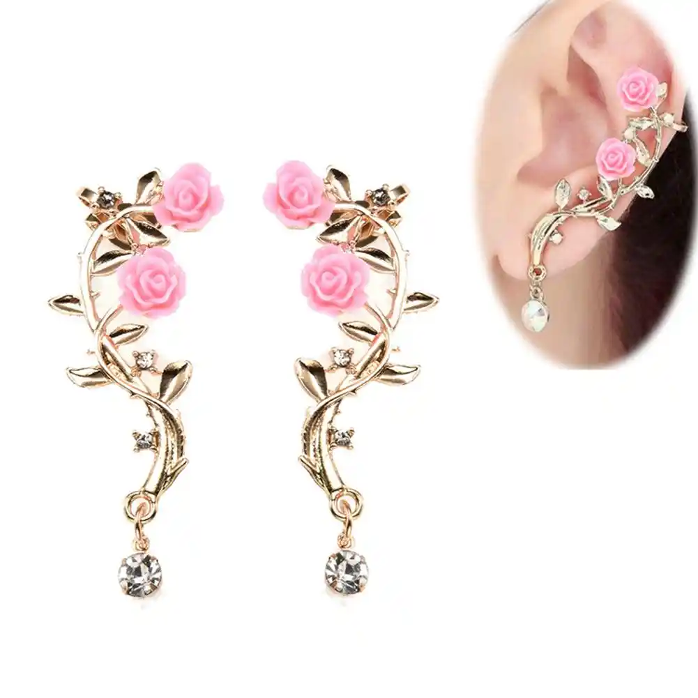 earring rose flower ear cuff ear clip on earrings jewelry gift