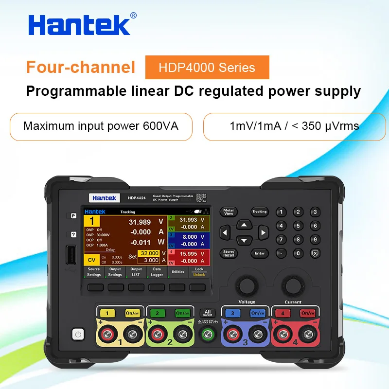 

Hanteck HDP4000 Series Four Channel Programmable Linear DC Regulated Power Supply 4.3 " Color Display 1mV 1mA 245W output power