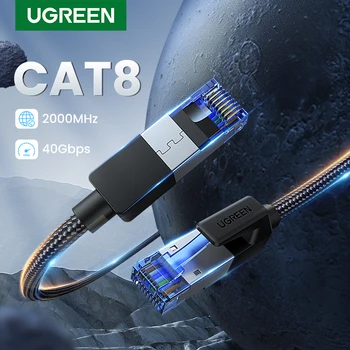 

UGREEN Ethernet Cable CAT8 40Gbps 2000MHz CAT 8 Networking Nylon Braided Internet Lan Cord for Laptops PS 4 Router RJ45 Cable