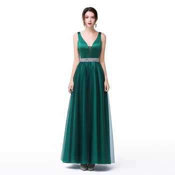 Beading Waist Satin Long Evening Dresses with Tulle Skirt 2020 Green V Neck Evening Gowns Backless Sexy Party Dress
Beading Waist Satin Long Evening Dresses with Tulle Skirt 2020 Green V Neck Evening Gowns Backless Sexy Party Dress