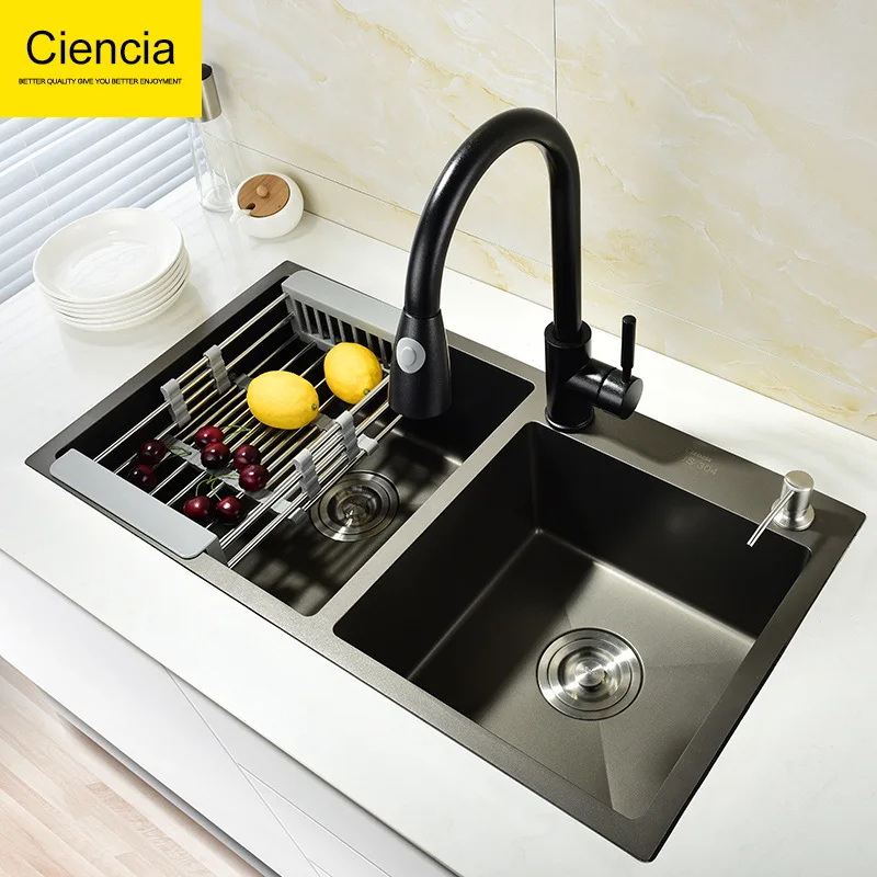 304 Stainless Steel Kitchen Sink Set Thick Handmade Groove Double Sink Black with Extra Lining Sink Kitchen Washing Basin
304 Stainless Steel Kitchen Sink Set Thick Handmade Groove Double Sink Black with Extra Lining Sink Kitchen Washing Basin