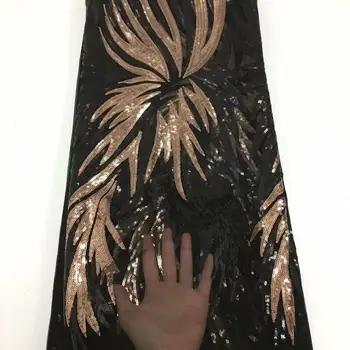 New Black Gold French lace fabric with gold color sequins 5 yards flower embroidery tulle lace fabric high class for wedding
New Black Gold French lace fabric with gold color sequins 5 yards flower embroidery tulle lace fabric high class for wedding