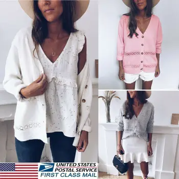 Women Fashion Long Sleeve Coat Casual Knitted Sweater Cardigans Button Lace Hollow Knitwear Outwear Loose Tops USA 2019 New
Women Fashion Long Sleeve Coat Casual Knitted Sweater Cardigans Button Lace Hollow Knitwear Outwear Loose Tops USA 2019 New