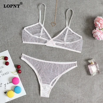 

LOPNT New Sexy underwear set Breathable bralette with sexi underpants Polka Dot Sheer Mesh Lingerie Set Invisible bra for women