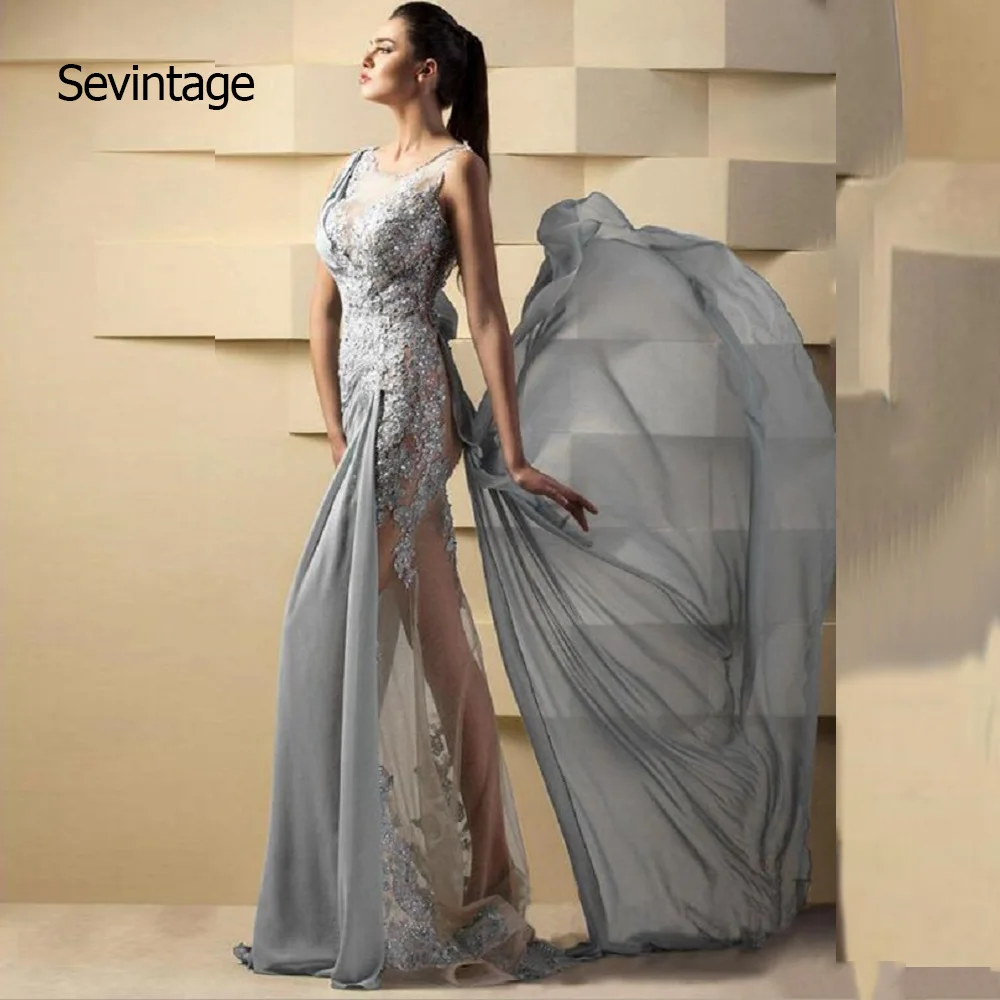 Sevintage Sparkly Seqiuned Beaded Chiffon Evening Dresses with Skirt Sheer Formal Party Long Prom Dress vestido longo
Sevintage Sparkly Seqiuned Beaded Chiffon Evening Dresses with Skirt Sheer Formal Party Long Prom Dress vestido longo