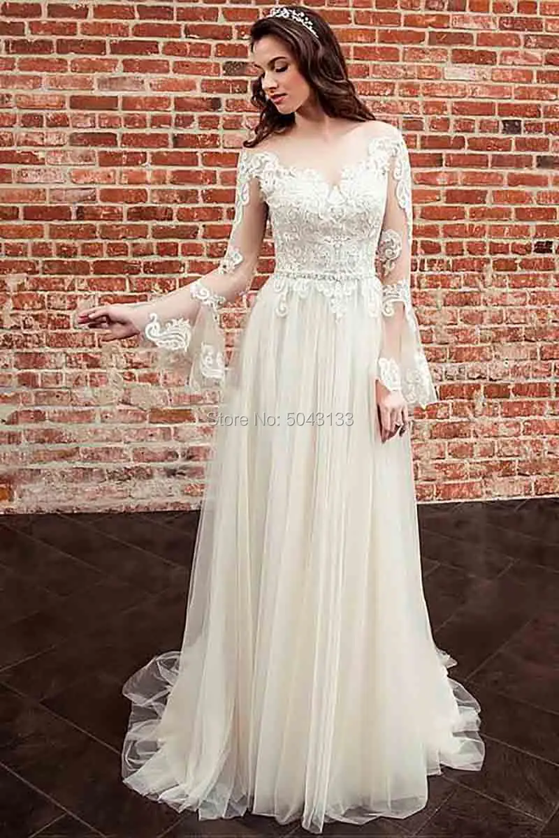 A Line Tulle Wedding Dresses Romantic Lace Appliques Scoop Neck Flare Sleeves Floor Length Bridal Gowns 2020 Bride Dress
A Line Tulle Wedding Dresses Romantic Lace Appliques Scoop Neck Flare Sleeves Floor Length Bridal Gowns 2020 Bride Dress