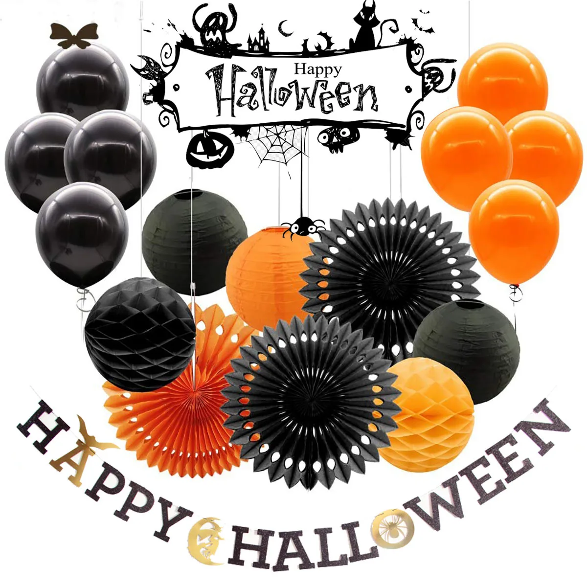

Набор украшений для хэллоуивечерние, латексные воздушные шары, бумажные помпоны, товары для Хэллоуина