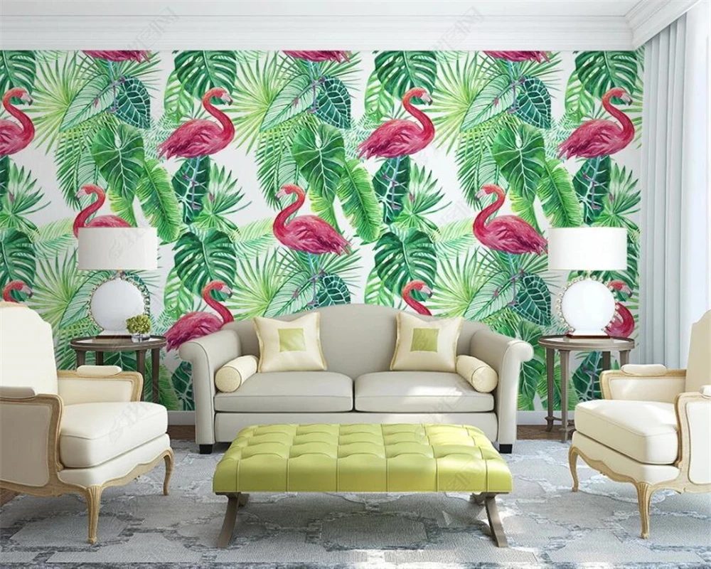 

Beibehang Custom photo mural wallpaper Hand painted watercolor flamingo tropical palm leaves wall papers home decor papier peint