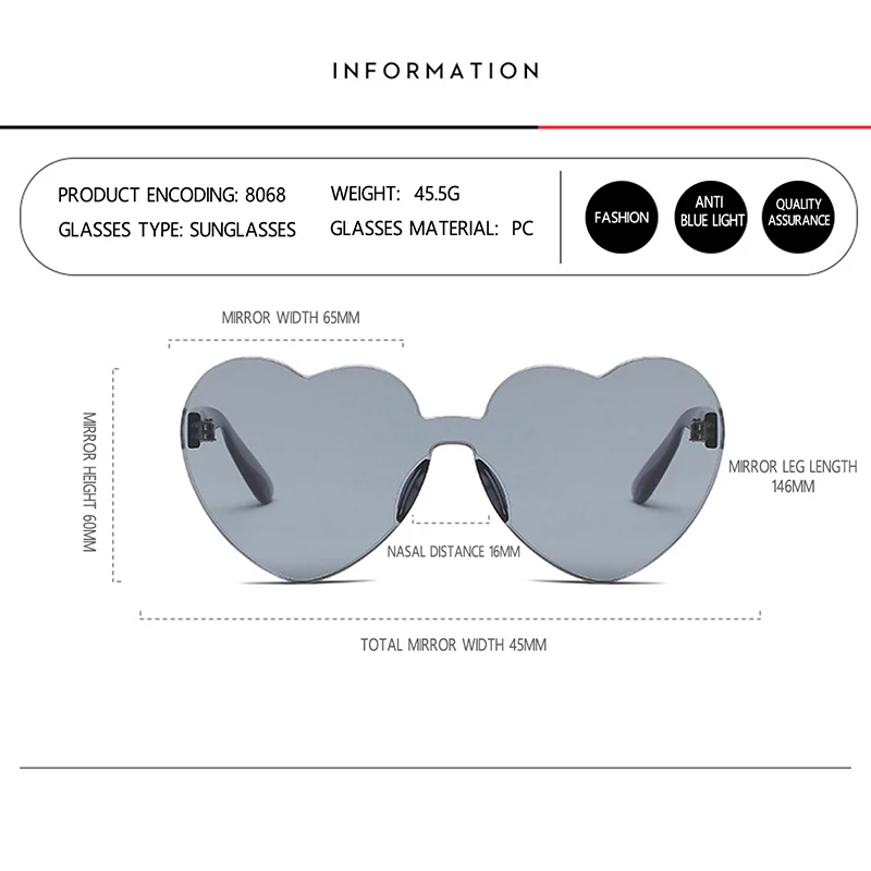 Oversized Herz Sonnenbrille Für Damen Uv Schutz Candy Farben_voghion.com