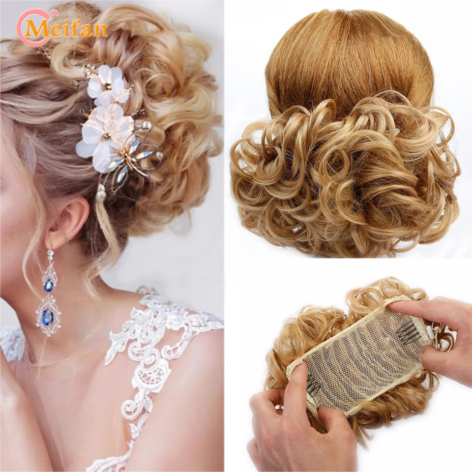 

MEIFAN Elastic Net With Combs Curly Chignon Updo Cover Ponytail High Temperature Fiber Synthetic Black Brown Color Fake Hair Bun