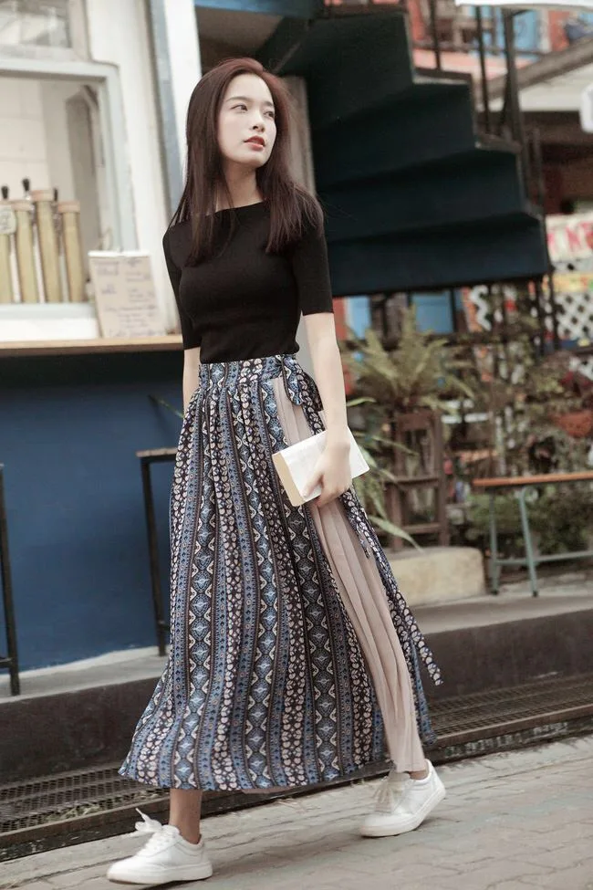 Весенне летняя шифоновая юбка со шнуровкой в стиле пэчворк богемном с эластичной