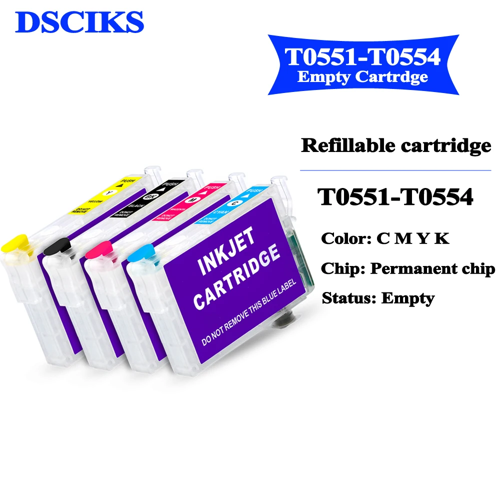 T0551 T0552 T0553 T0554 Refillable ink cartridge for Epson Stylus Photo R240 RX420 RX425 RX520 Printer with permanent chip
T0551 T0552 T0553 T0554 Refillable ink cartridge for Epson Stylus Photo R240 RX420 RX425 RX520 Printer with permanent chip