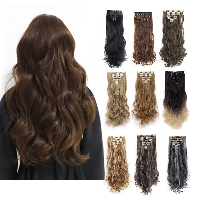 

7Pcs 16 Clips 24 Inch Long Soft Silky Curly/Wavy Full Head Clip In on Double Weft Hair Extensions,Clips In Hair Extensions