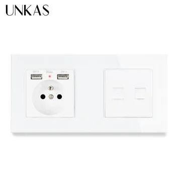 UNKAS Glass Panel French Standard Wall Socket with 2 USB + RJ45 Internet Computer Connector and RJ11 Telephone Outlet
UNKAS Glass Panel French Standard Wall Socket with 2 USB + RJ45 Internet Computer Connector and RJ11 Telephone Outlet