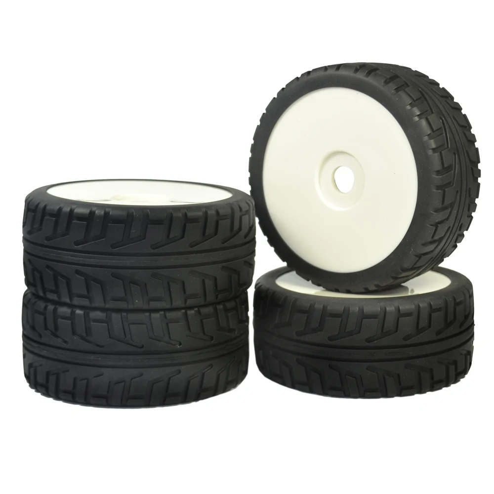 

4PCS RC 1:8 on Road Car Buggy Rubber Tyre Tires & Plastic White Wheel Rims Street Tyres HUB HEX 17 Mm Have Foam Inserts Rc Car