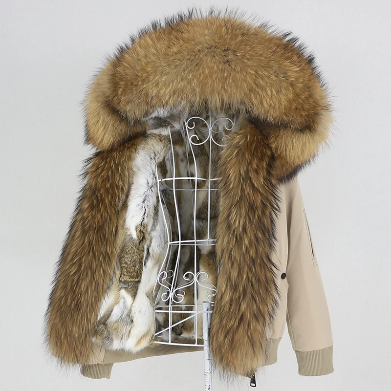 

MENINA BONITA 2022 Bomber Waterproof Parka Winter Jacket Women Real Rabbit Fur Coat Natural Fox Raccoon Fur Collar Removable