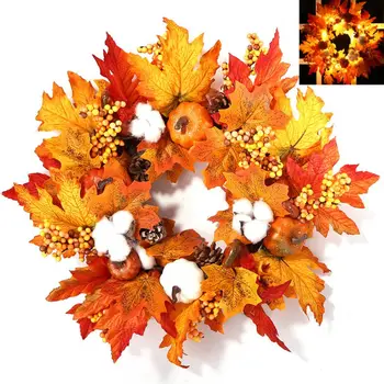Artificial Maple Leaves Wreath with Light String Fall Harvest Wreath Garland Thanksgivings Home Party Front Door Window Decor 
Artificial Maple Leaves Wreath with Light String Fall Harvest Wreath Garland Thanksgivings Home Party Front Door Window Decor