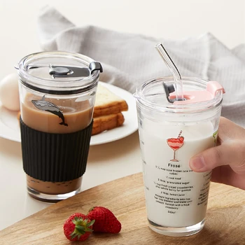 450ml Travel Glass Mug Coffee Cups Sippy Cups Children's Fashion Water Cup Maiden Lovely Household Glass Cup with Scale
450ml Travel Glass Mug Coffee Cups Sippy Cups Children's Fashion Water Cup Maiden Lovely Household Glass Cup with Scale