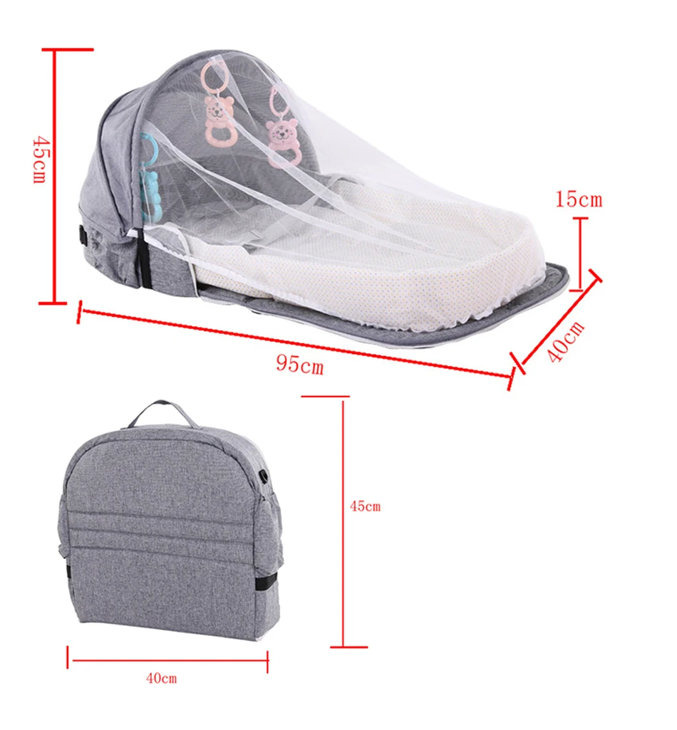 3Pcs Portable Bed Foldable Baby Bed Travel Sun Protection Mosquito Net Breathable Soft Infant Folding Sleeping Basket With Toys