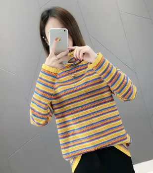 2019 Women Sweater Autumn Stripe Turtleneck Pullover Sweater Long Sleeve Knitted Pull Femme Women Clothing 
2019 Women Sweater Autumn Stripe Turtleneck Pullover Sweater Long Sleeve Knitted Pull Femme Women Clothing