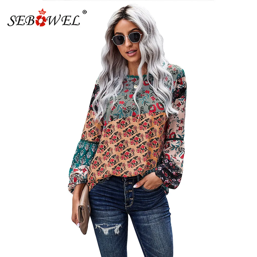 SEBOWEL Fashion Women's Floral Print Blouses Long Sleeve Patchwork Tops Female Lady Spring Autumn Chiffon Shirts S-XXL
SEBOWEL Fashion Women's Floral Print Blouses Long Sleeve Patchwork Tops Female Lady Spring Autumn Chiffon Shirts S-XXL
