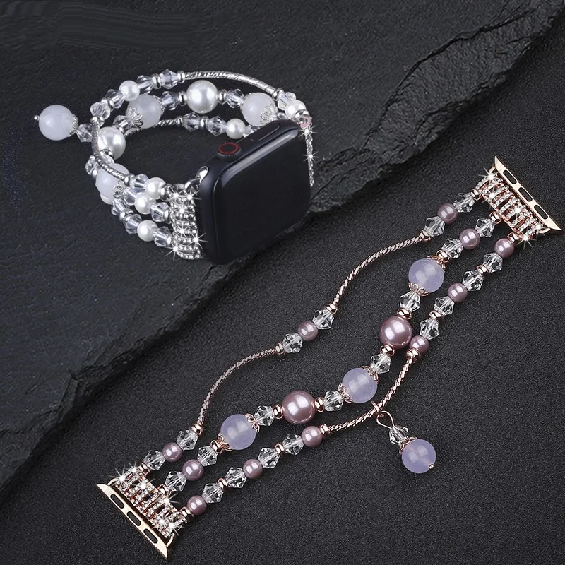 Handmade Elastic Stretch Crystal Pearl Bracelet BAND For apple watch 5 4 3 2 1 40MM 44MM Bling strap for Iwatch 4 38mm 42mm
Handmade Elastic Stretch Crystal Pearl Bracelet BAND For apple watch 5 4 3 2 1 40MM 44MM Bling strap for Iwatch 4 38mm 42mm